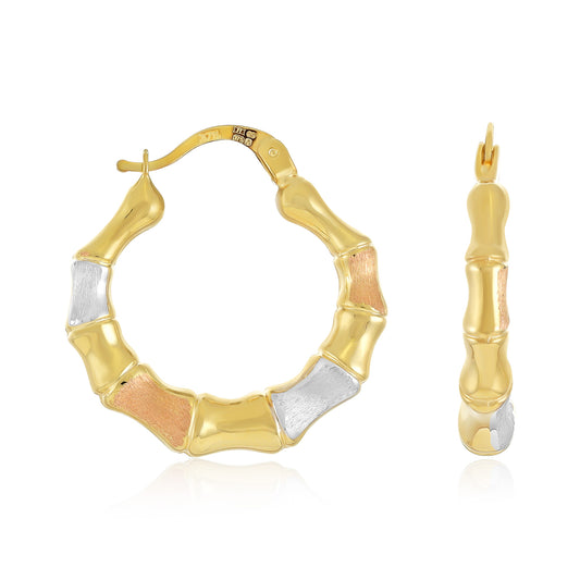 9ct Tri Tone Bamboo Hoop Earrings