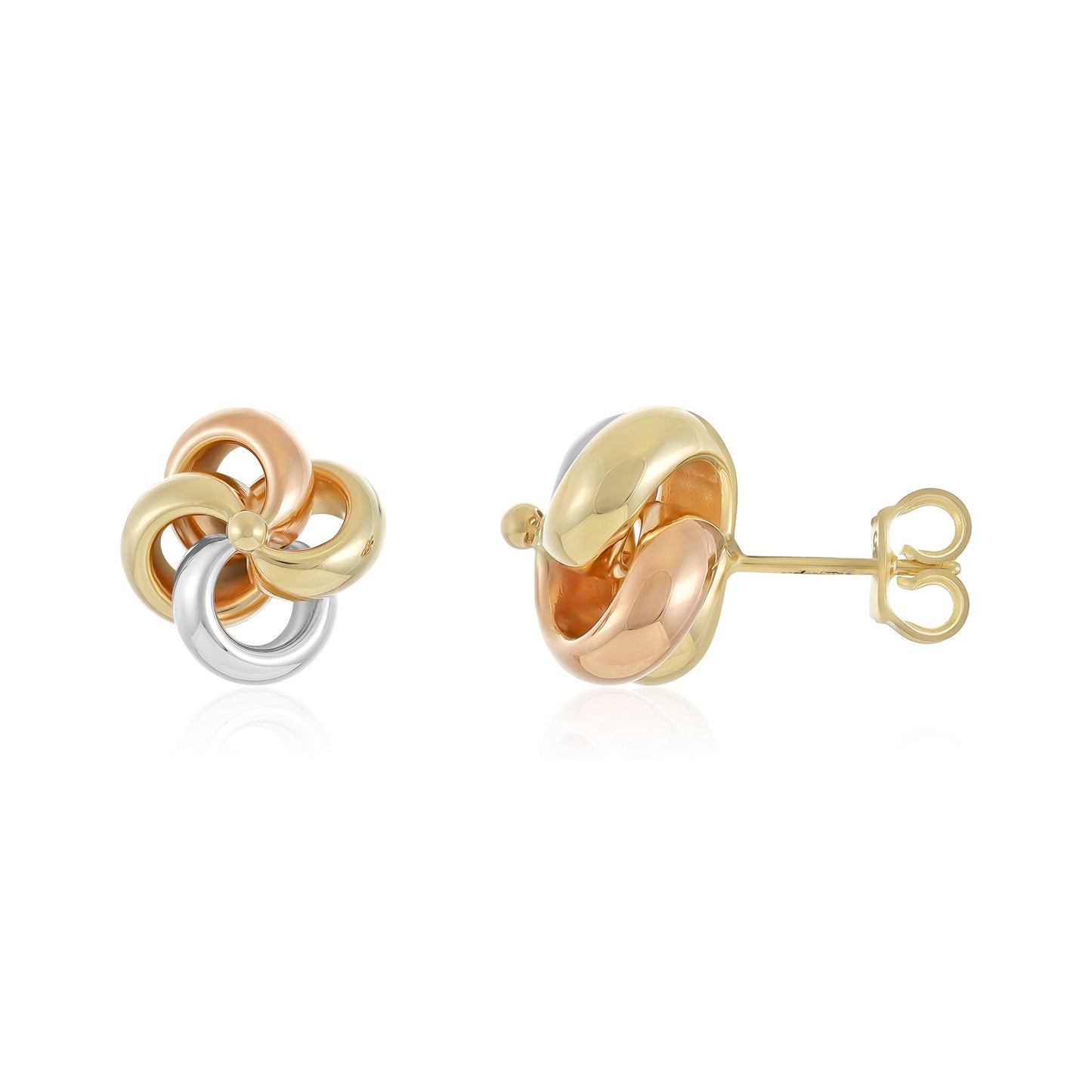 9ct Tri Colour Gold Tubular Knot Stud Earrings