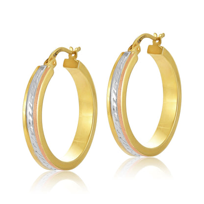 9ct Yellow Gold Tri Colour Hoop Earrings