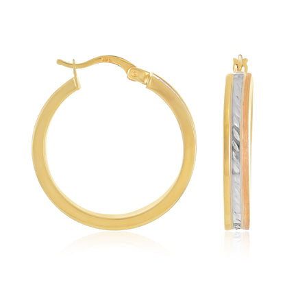 9ct Yellow Gold Tri Colour Hoop Earrings
