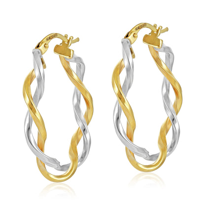 9ct Yellow and White Gold Twisted Hoop Earrings