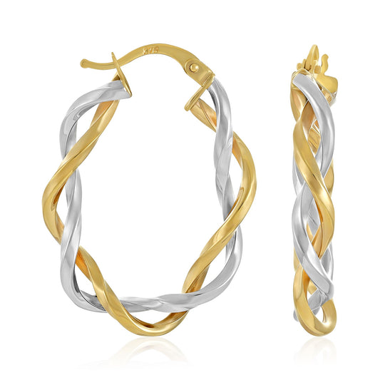 9ct Yellow and White Gold Twisted Hoop Earrings