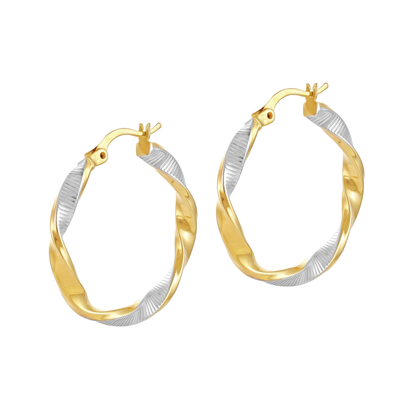9ct Two Tone Twisted Hoop Earrings
