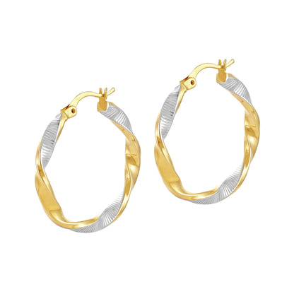 9ct Two Tone Twisted Hoop Earrings