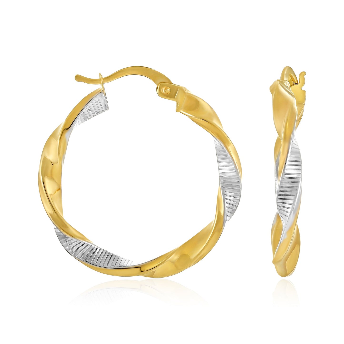 9ct Two Tone Twisted Hoop Earrings