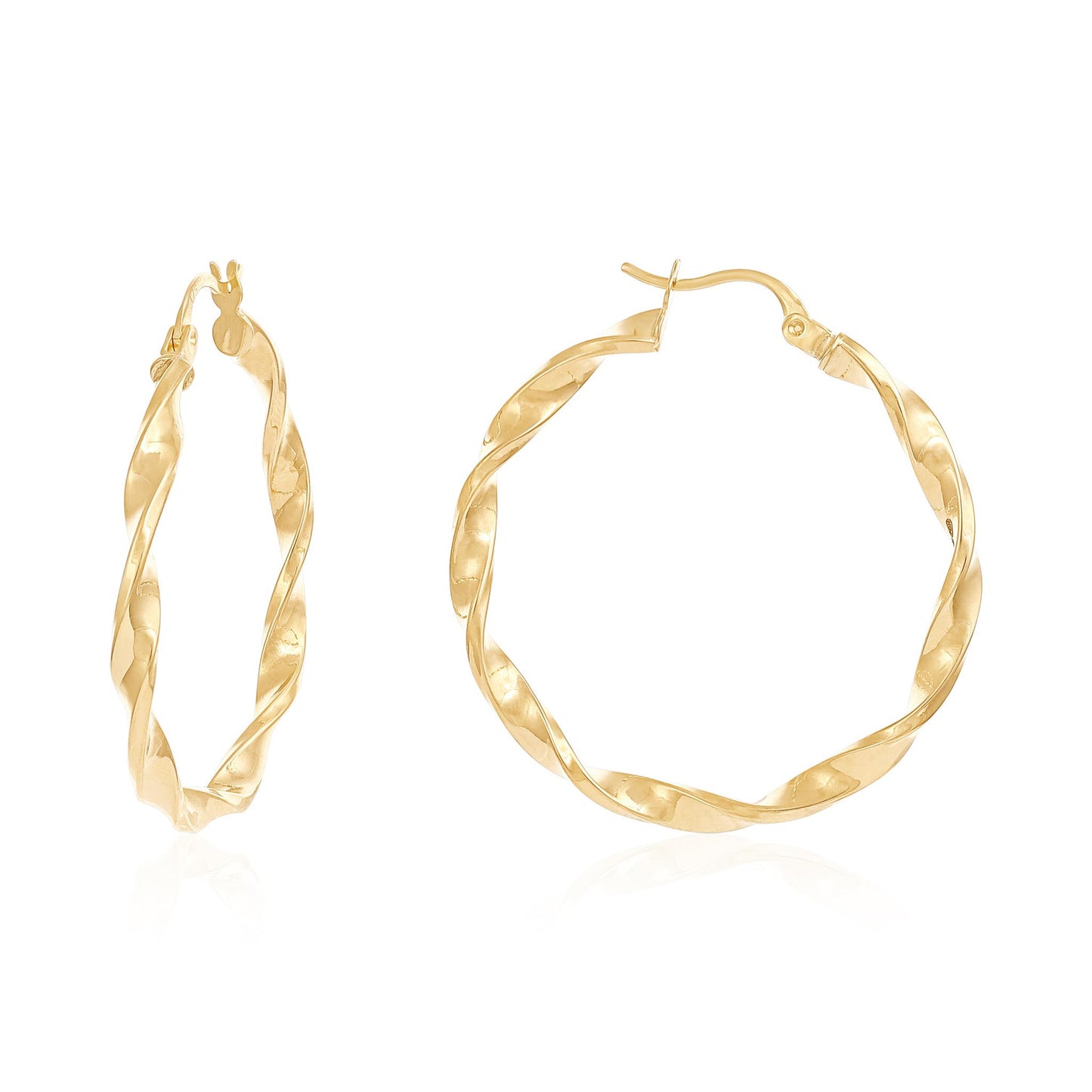 9ct Yellow Gold Twisted Detail Hoop Earrings - 34mm