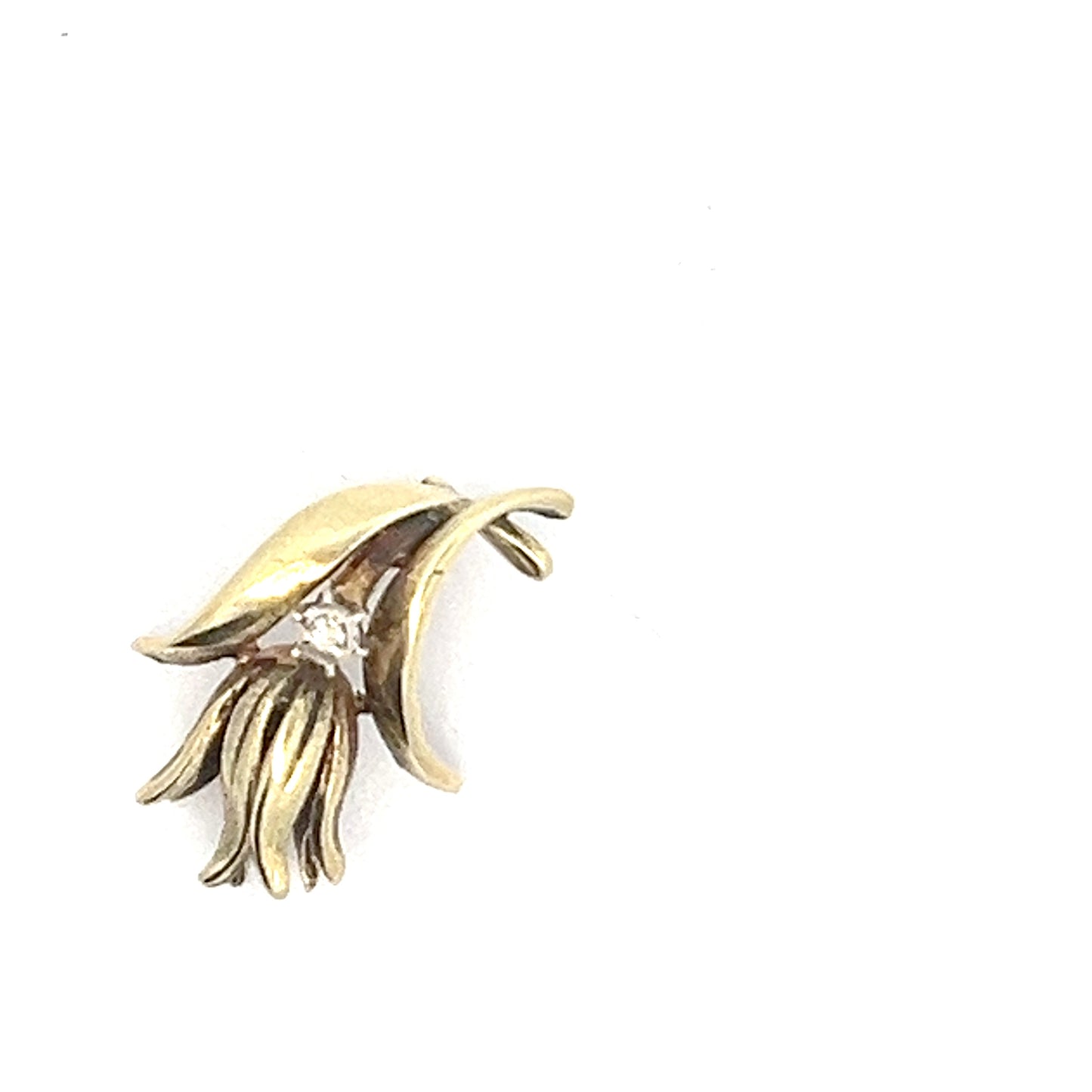 9ct Gold Floral Spray Pendant with Clear Stone