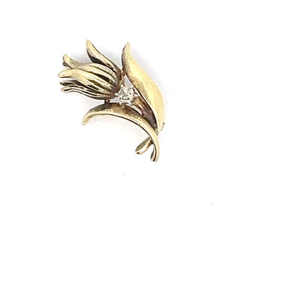 9ct Gold Floral Spray Pendant with Clear Stone