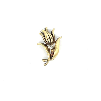 9ct Gold Floral Spray Pendant with Clear Stone