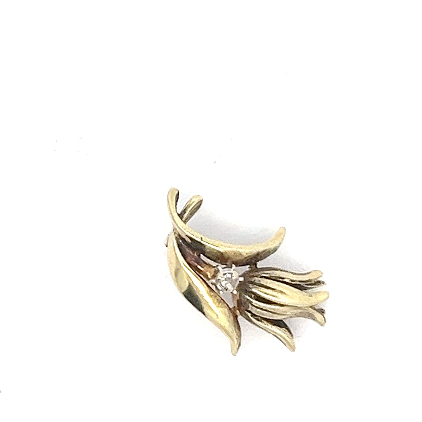 9ct Gold Floral Spray Pendant with Clear Stone