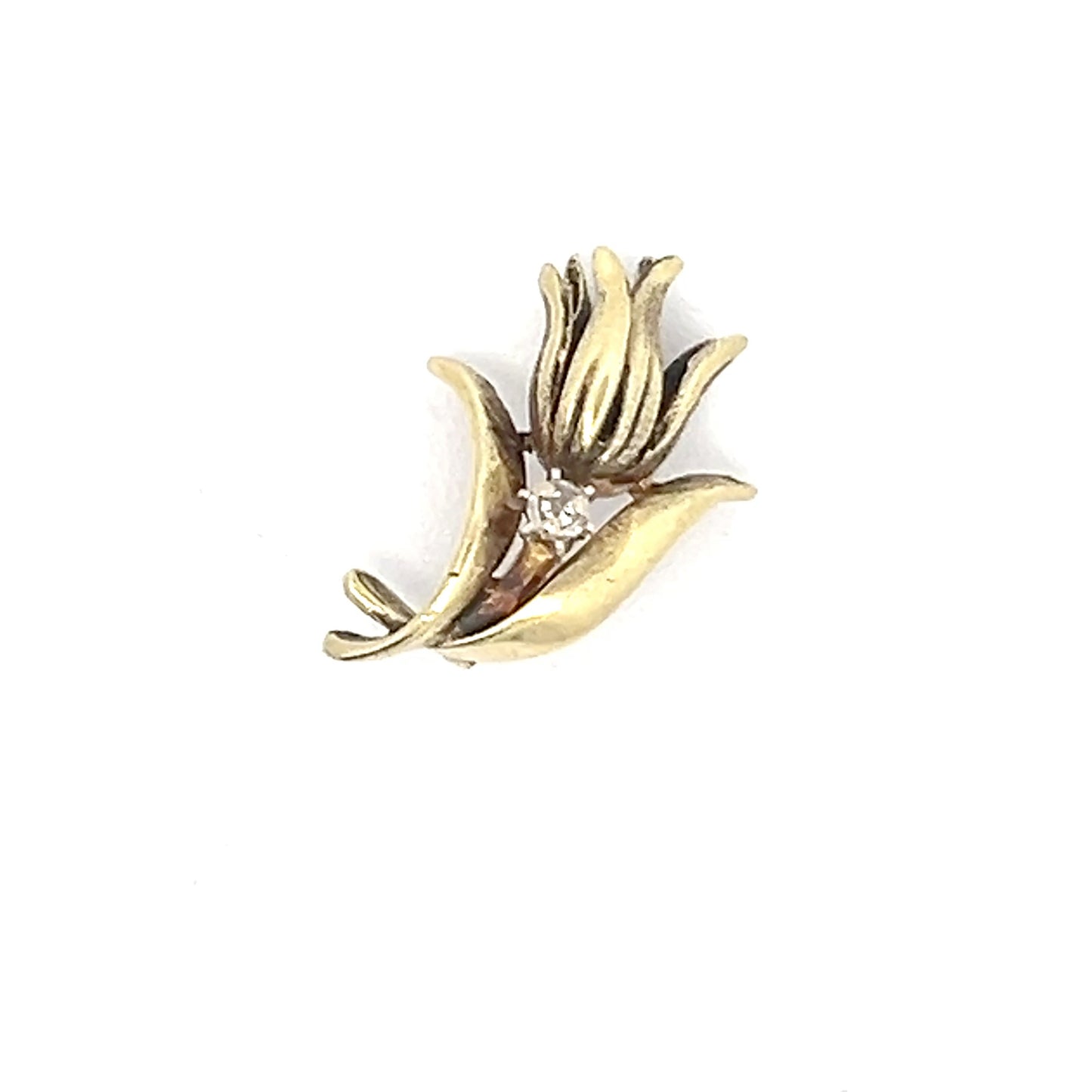 9ct Gold Floral Spray Pendant with Clear Stone