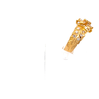 22ct Gold Floral Leaf Cluster Ring with Clear Stones