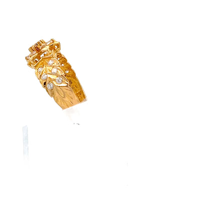 22ct Gold Floral Leaf Cluster Ring with Clear Stones