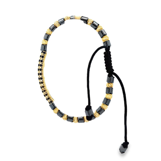 14ct yellow gold pre-owned bracelet with black beads FCA06010741-2