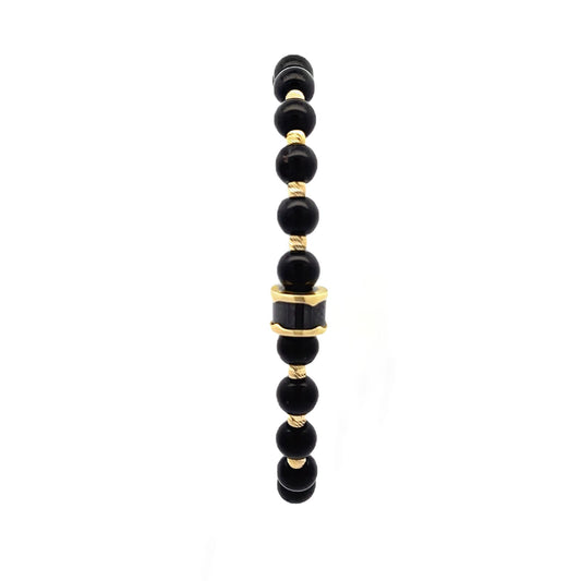 14ct yellow gold pre-owned bracelet with black beads FCA06010741-3