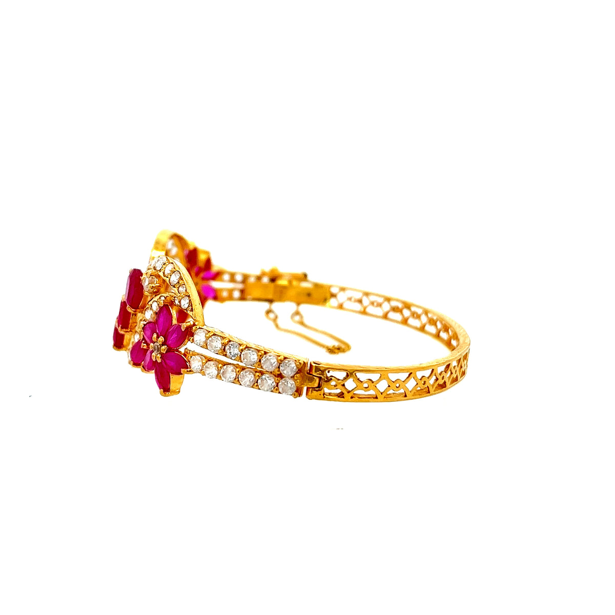 22ct Gold Floral Cluster Stone-Set Openwork Bangle