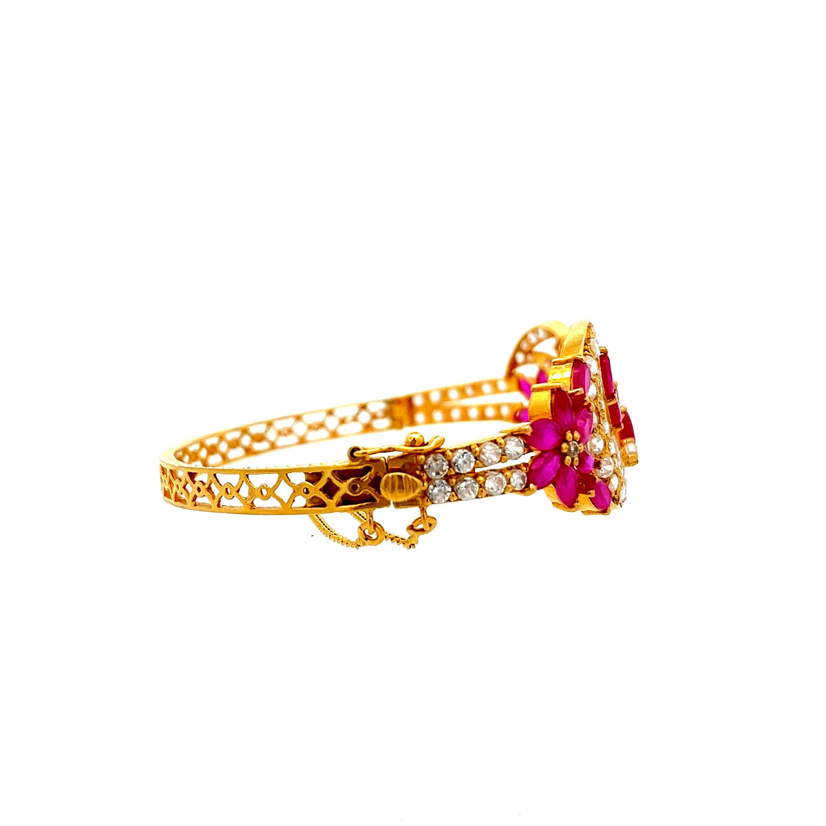 22ct Gold Floral Cluster Stone-Set Openwork Bangle