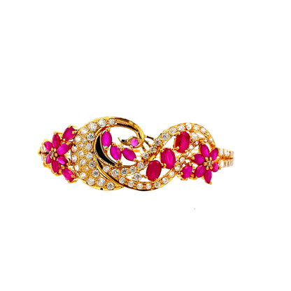22ct Gold Floral Cluster Stone-Set Openwork Bangle