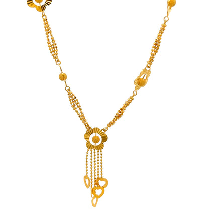 22ct Gold Floral Link Necklace with Heart Drop Charms