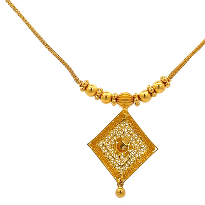 22ct Gold Necklace with Filigree Diamond-Shaped Pendant