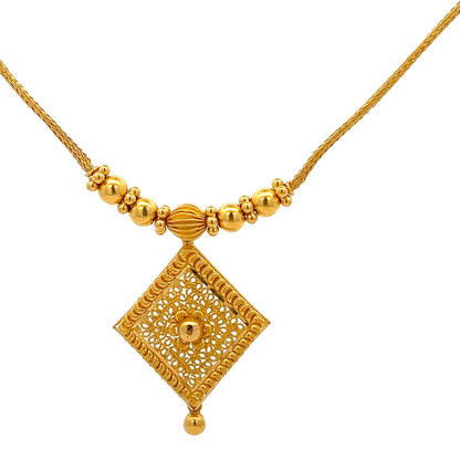 22ct Gold Necklace with Filigree Diamond-Shaped Pendant