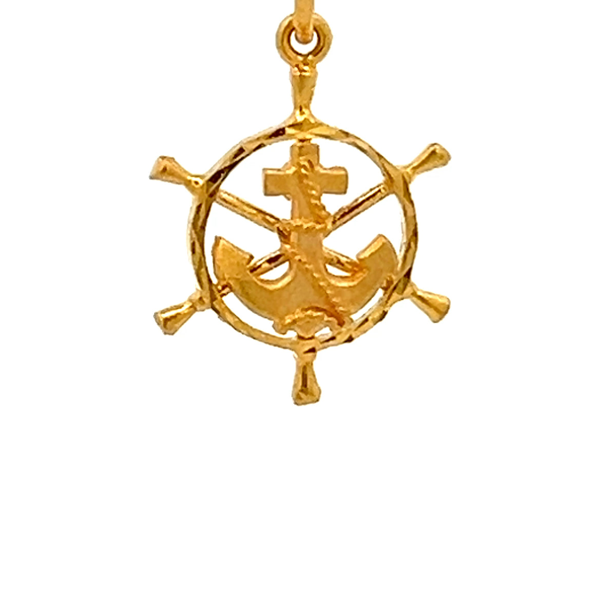 22ct Gold Nautical Ship’s Wheel and Anchor Pendant