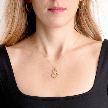 9ct Tri Colour Double Heart Design Pendant