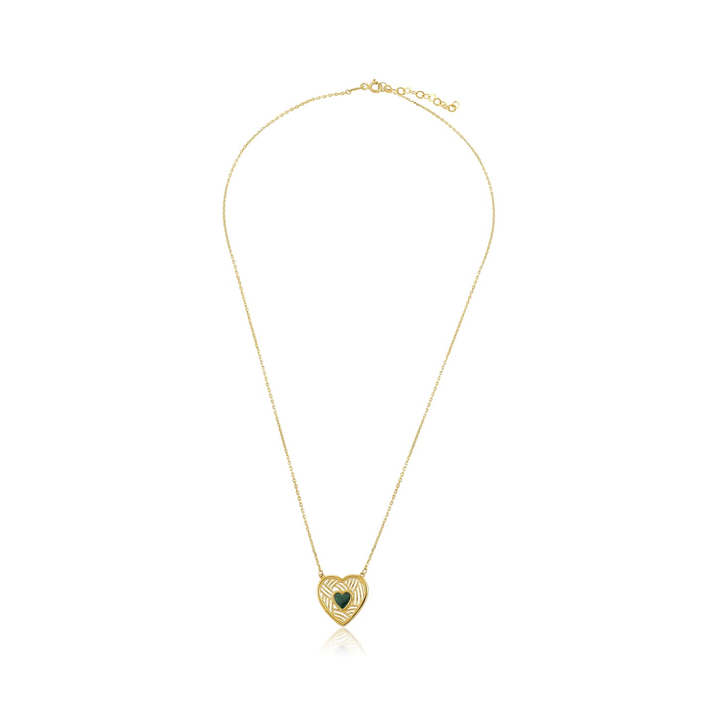9ct Yellow Gold Heart Green Stone Pendant Necklace