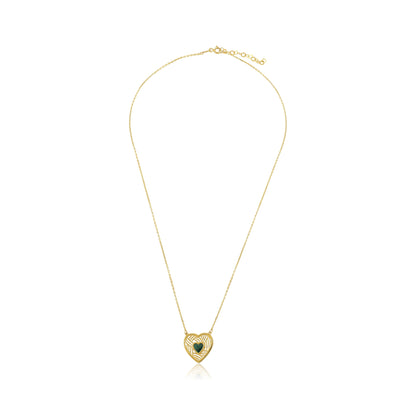9ct Yellow Gold Heart Green Stone Pendant Necklace