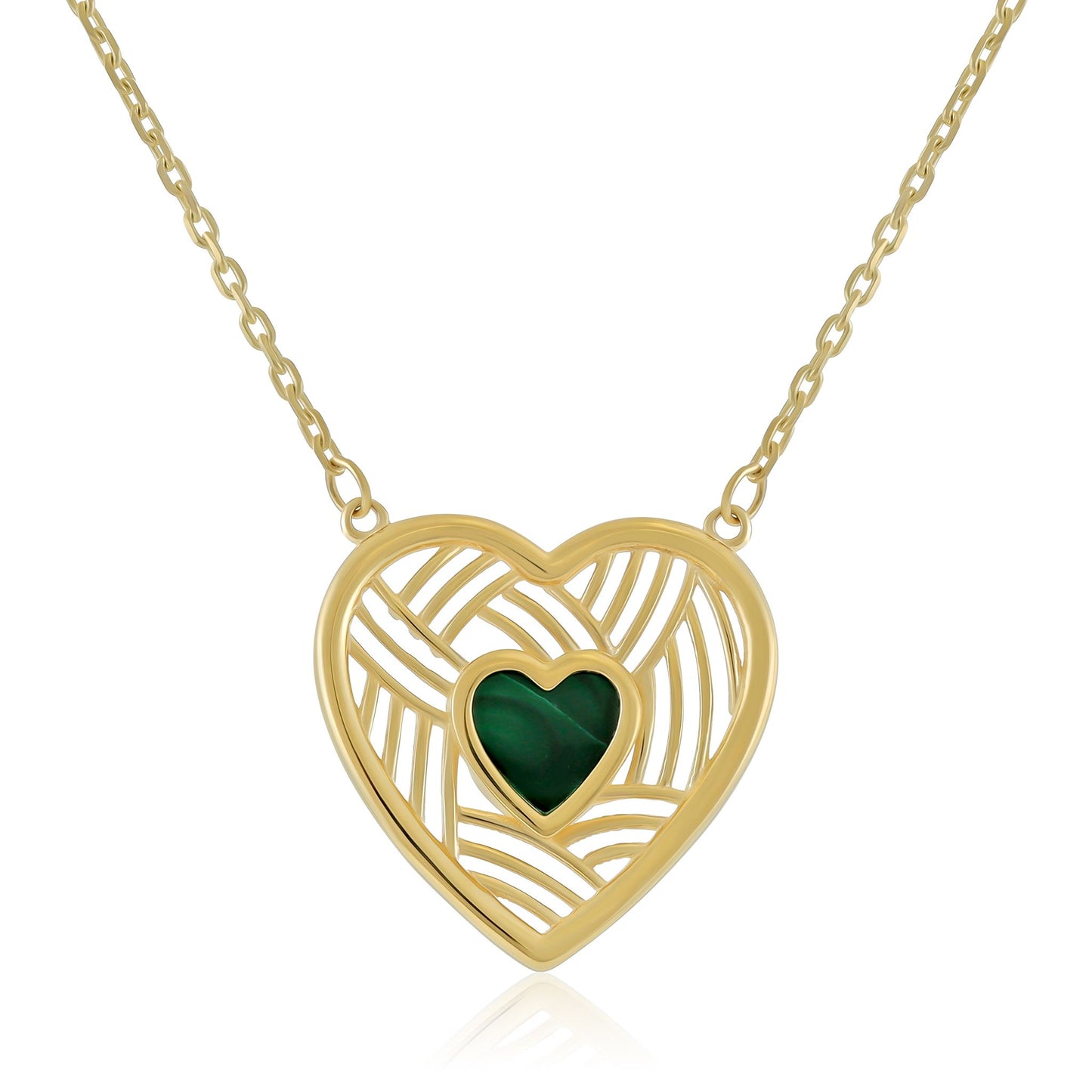 9ct Yellow Gold Heart Green Stone Pendant Necklace