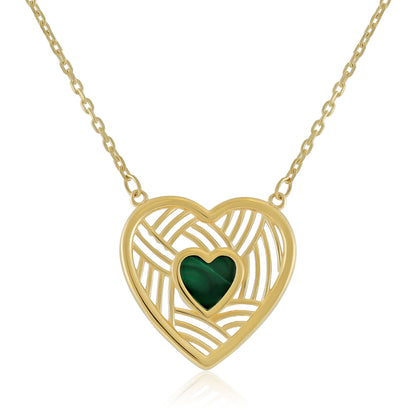 9ct Yellow Gold Heart Green Stone Pendant Necklace