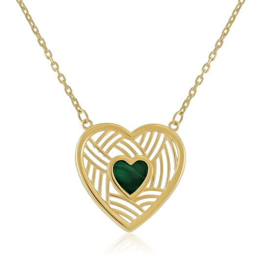 9ct Yellow Gold Heart Green Stone Pendant Necklace