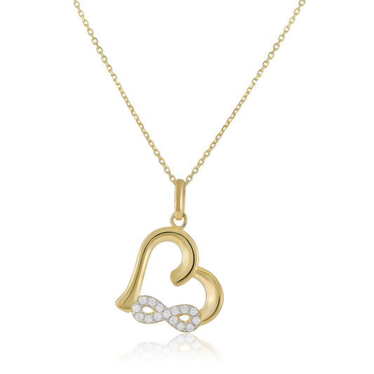 9ct Yellow Gold Heart and Infinity Pendant Necklace