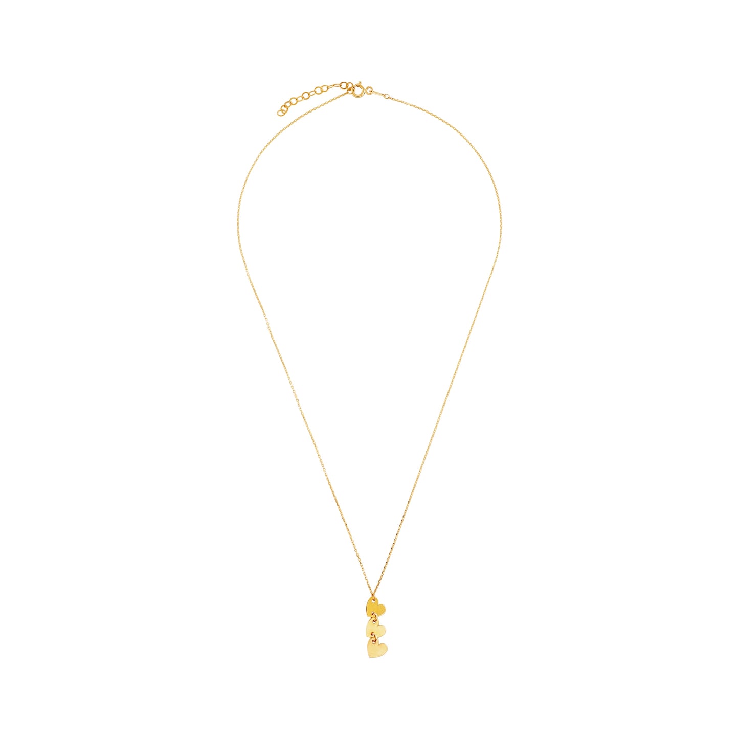 9ct Yellow Gold Triple Heart Pendant Necklace
