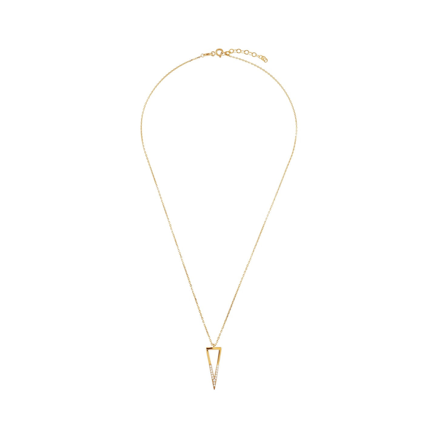 9ct Yellow Gold Triangle Cubic Zirconia Pendant Necklace