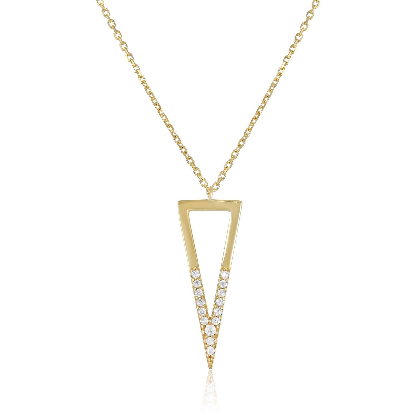 9ct Yellow Gold Triangle Cubic Zirconia Pendant Necklace