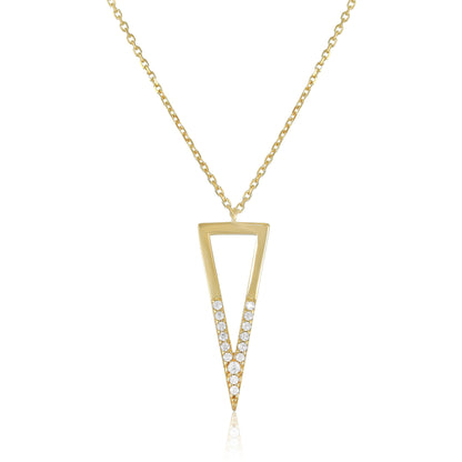 9ct Yellow Gold Triangle Cubic Zirconia Pendant Necklace