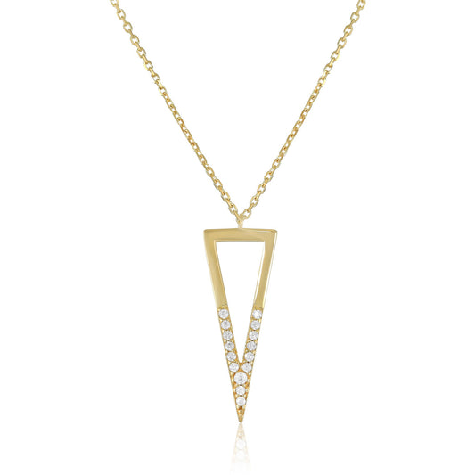 9ct Yellow Gold Triangle Cubic Zirconia Pendant Necklace