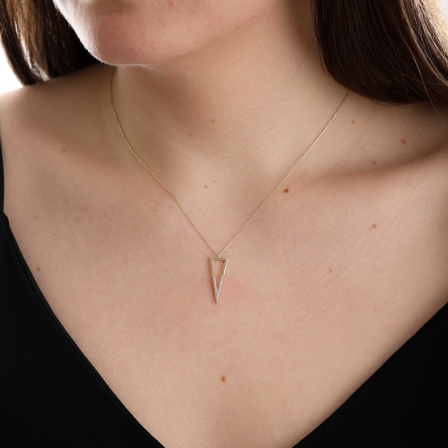 9ct Yellow Gold Triangle Cubic Zirconia Pendant Necklace