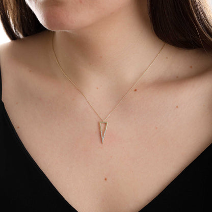 9ct Yellow Gold Triangle Cubic Zirconia Pendant Necklace