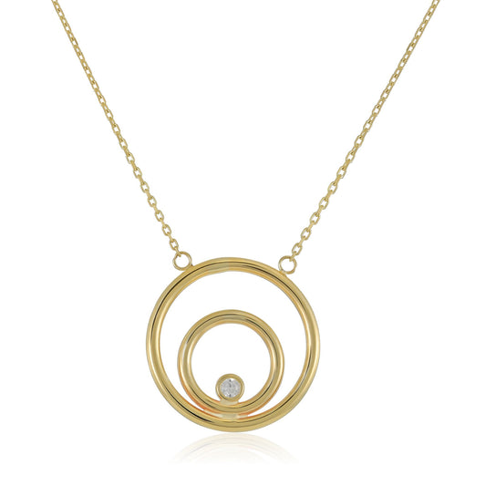 9ct Yellow Gold Double Circle and Cubic Zirconia Detail Necklace