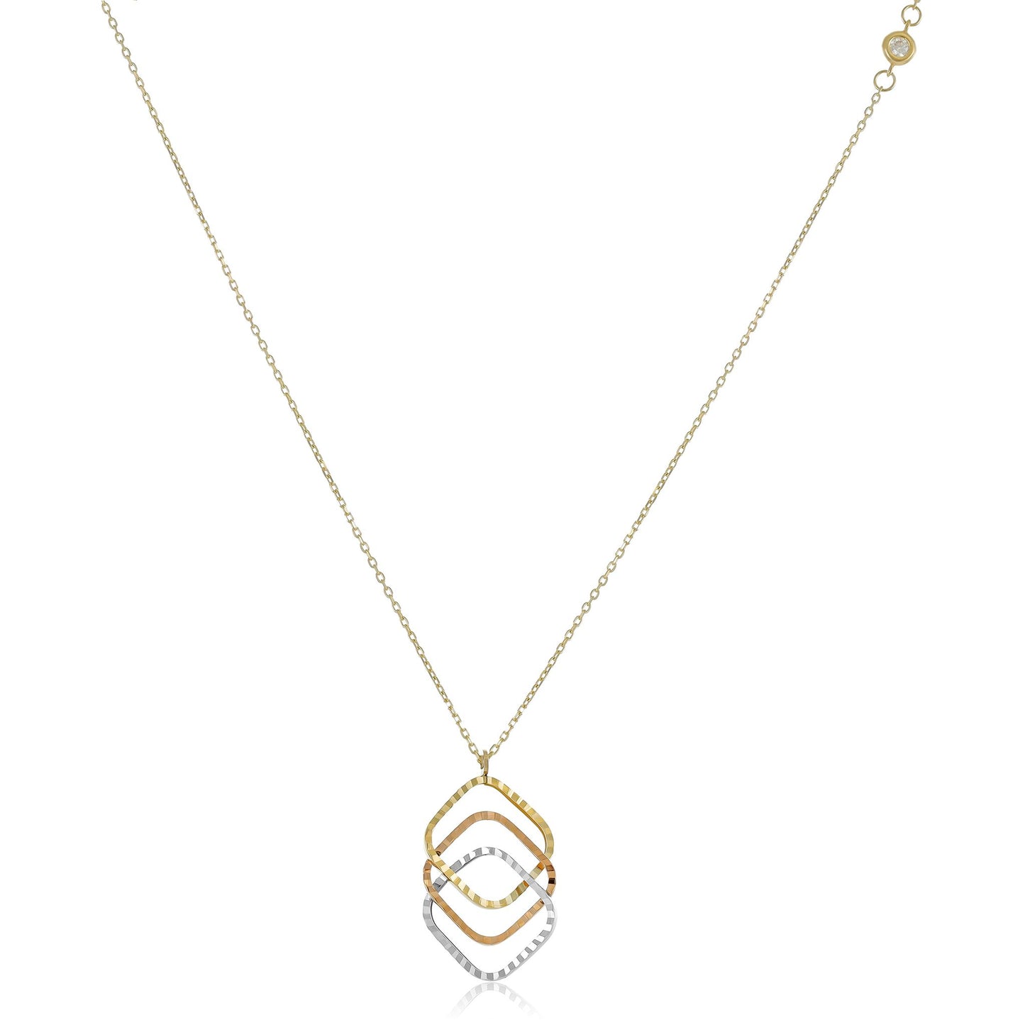 9ct Gold Tri Colour Triple Square Pendant Necklace