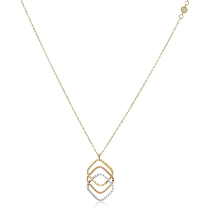 9ct Gold Tri Colour Triple Square Pendant Necklace