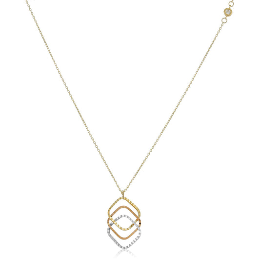 9ct Gold Tri Colour Triple Square Pendant Necklace