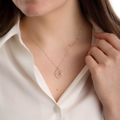 9ct Gold Tri Colour Triple Square Pendant Necklace