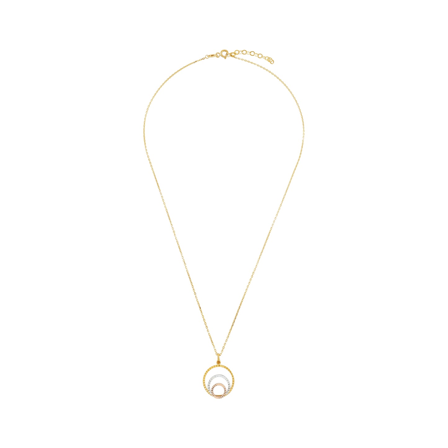 9ct Yellow Gold Tri Colour Circle Pendant Necklace