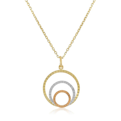 9ct Yellow Gold Tri Colour Circle Pendant Necklace