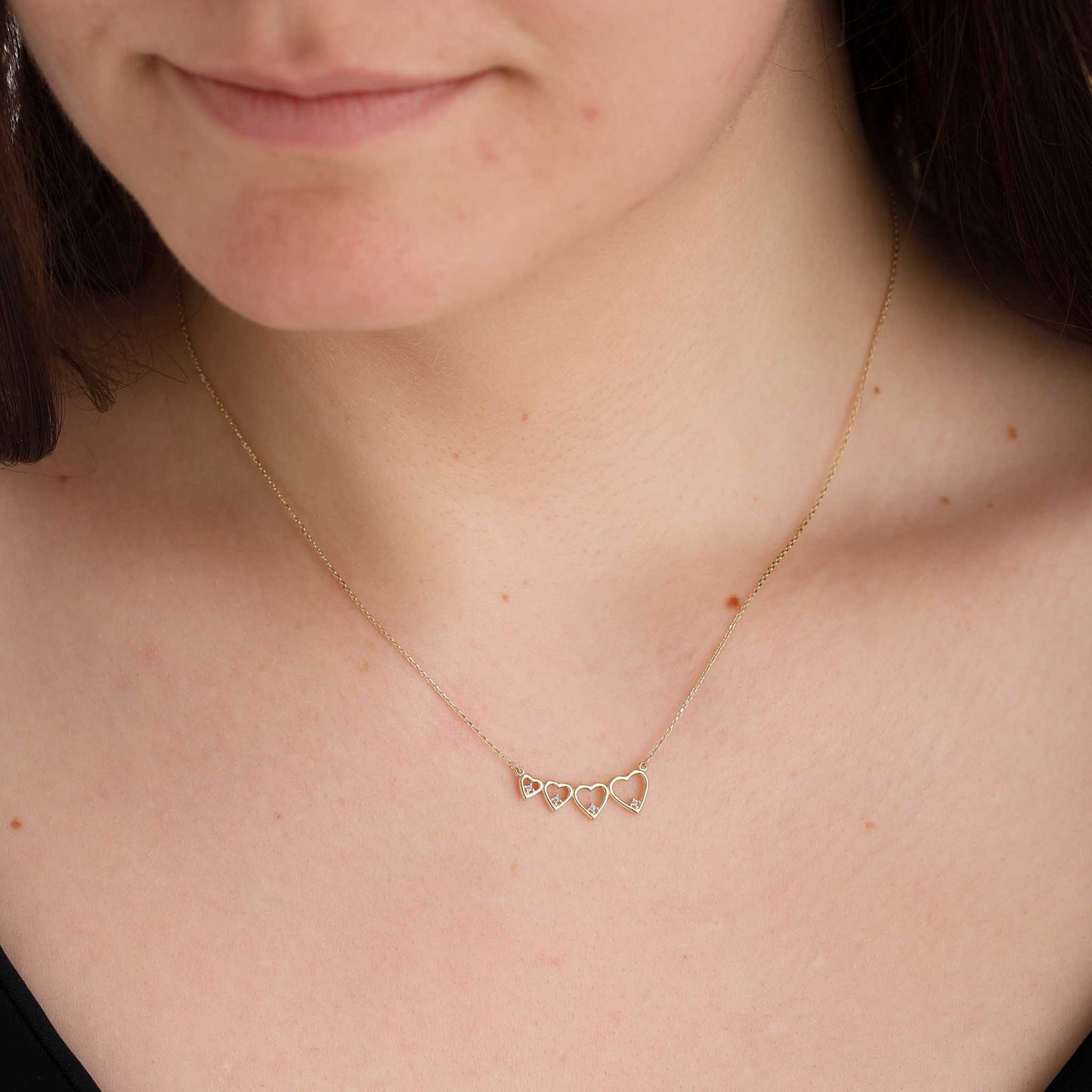 9ct Yellow Gold Four Heart Necklace