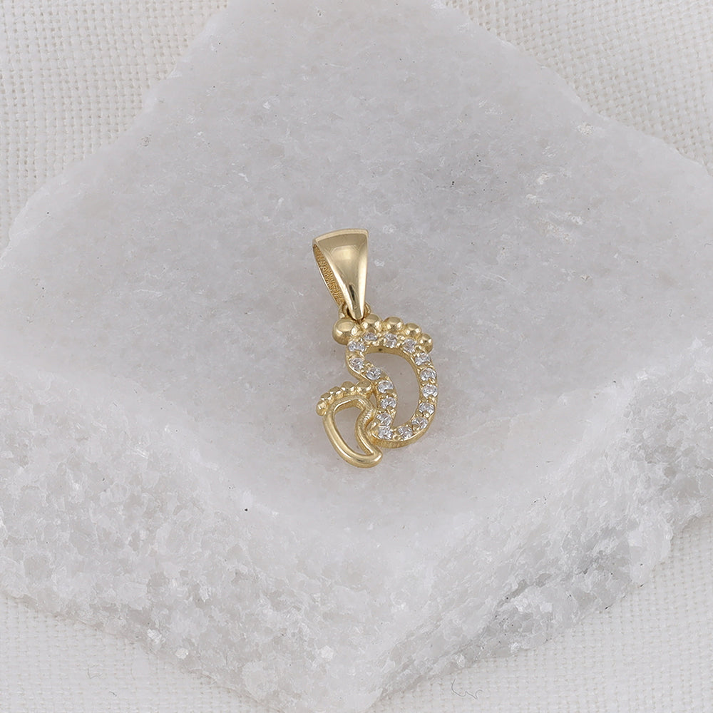 9ct Solid Yellow Gold Cubic Zirconia Baby Feet Pendants PD60-9-54-34