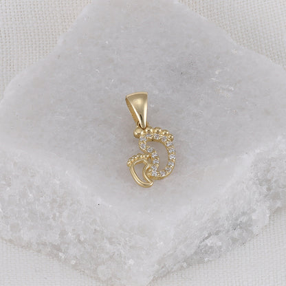 9ct Solid Yellow Gold Cubic Zirconia Baby Feet Pendants PD60-9-54-34